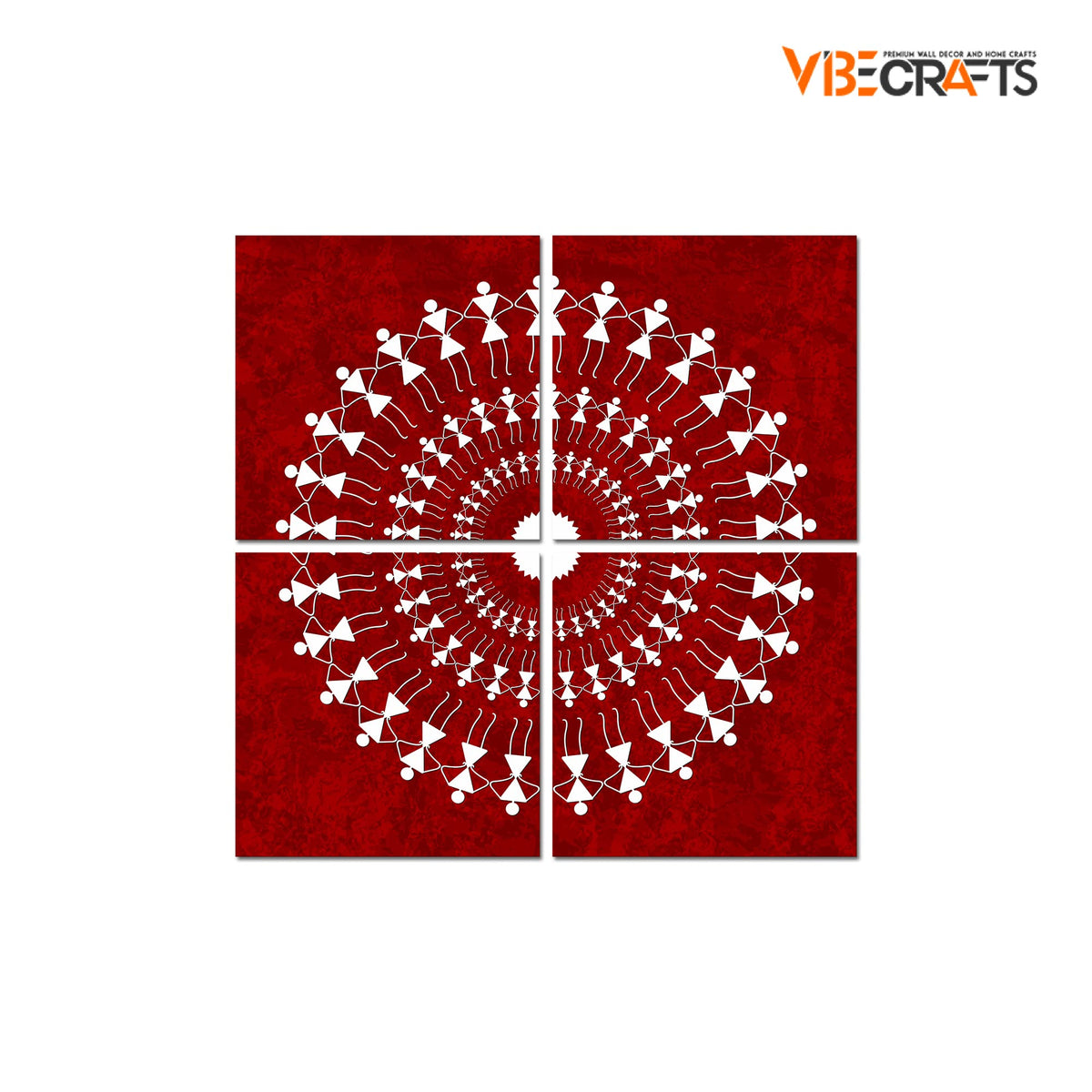 VIBECRAFTS Warli Art 4 Pieces Canvas Wall Hanging Painting Fitted With Wooden Frame For Home | Office | Living Room | Gifts (PTVC4Pcs5_16601)