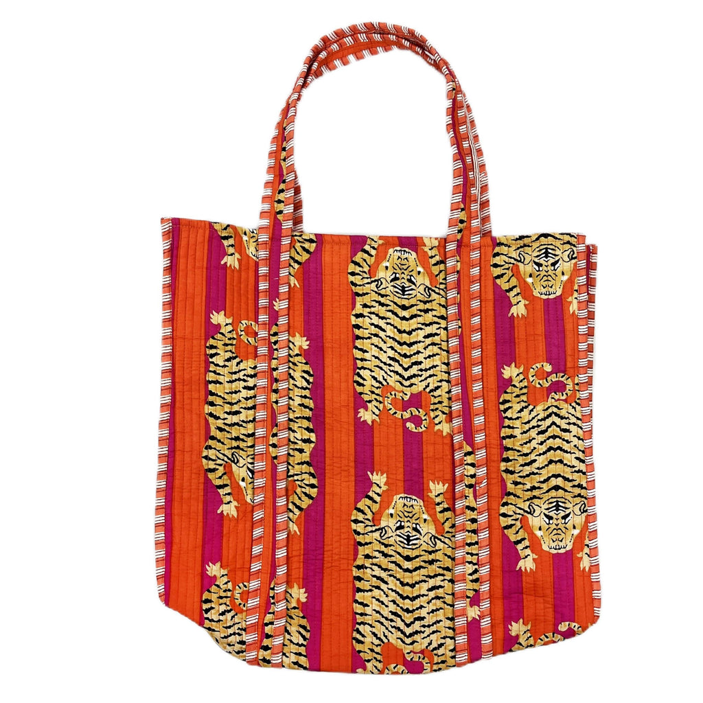 Marika Textiles Red Tiger Printed - Premium Cotton Quilted Grocery Shopping Tote Bag, Shoulder Tote Bag for Women