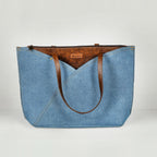 BHASTRA Classic Denim Tulip Tote Bag - Light Blue | 3 Compartment | Vegan Leather |Laptop|Tote Bags for Women For Office Use, Work | Ladies Stylish Shoulder Bag | Ethically Sourced-Ideal For Gifting