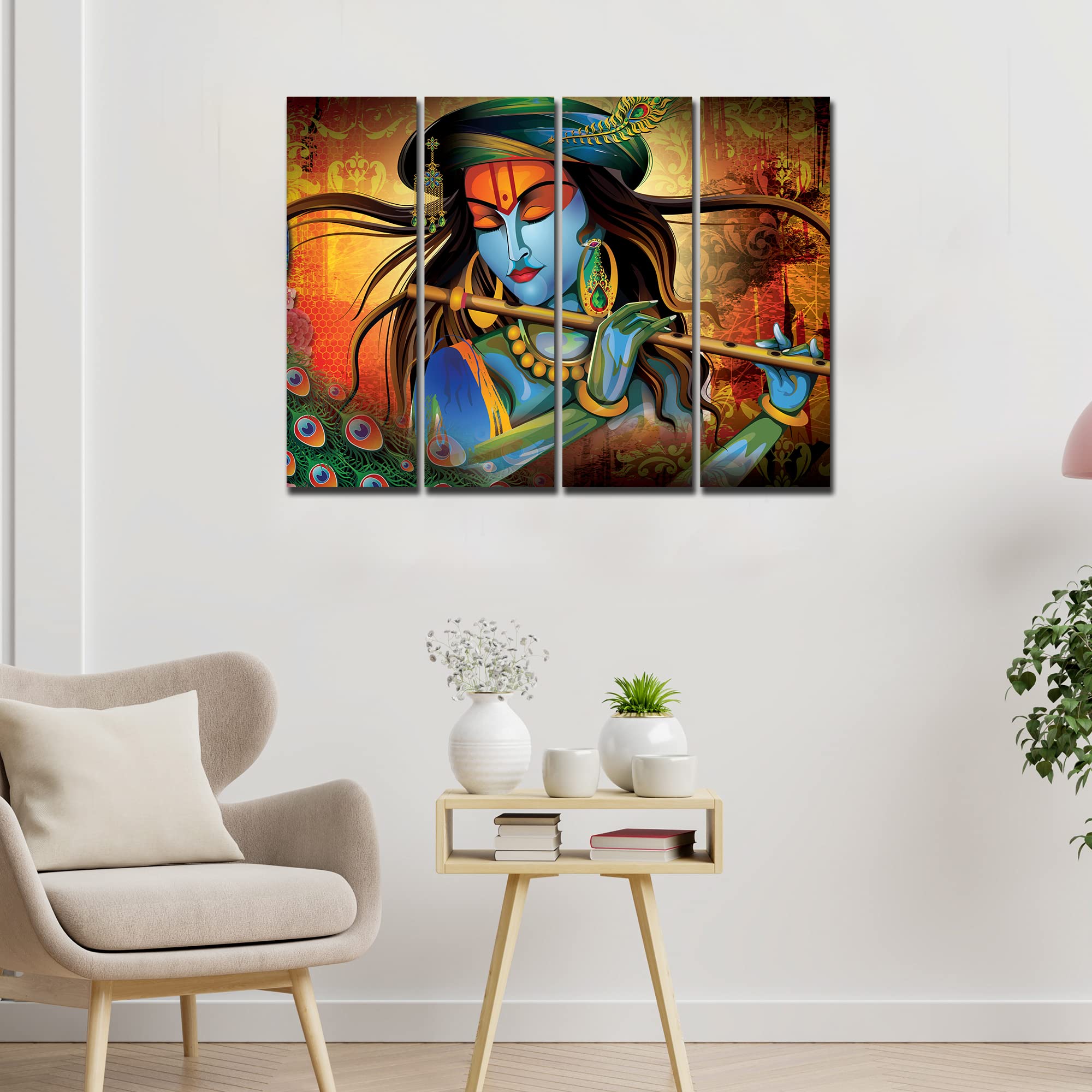 VIBECRAFTS Beautiful Kahnaji 4 Pieces Canvas Wall Painting Fitted With Wooden Frame For Home | Office | Living Room | Gifts (PTVC4Pcs1_13506)