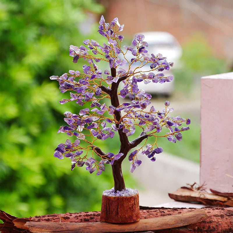 Natural Amethyst Crystal Bonsai Tree, Handcrafted Gemstone Decor for Home and Office, Purple