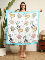 Ravaiyaa - Attitude is everything Women's Crepe Silk Digital Print Large Square Scarf Breathable Lightweight Neckerchief Printed Headscarf 40 x 40 Inch (White Mermaid Fish)