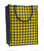 JUTEKA Yellow Houndstooth Printed Jute Lunch Bag - Grocery, Tote, Hand, Picnic Bag for Men, Women, Girls, Kids with Zip