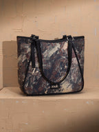 ZOUK Naisha Browns Fluid art Tote Bag for Women | Vegan Leather Large Shoulder Handbag with Bottle Holder, Multiple Pockets & Water-Resistant Lining | Office, Travel & Daily Use | Malabar Cascades