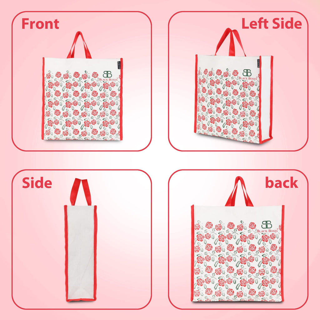BLACKBOXES Big Eco Cotton Canvas Shopping Bags for Carry Milk Grocery fruits Vegetable with Reinforced Handles jhola Bag - Kitchen Essential (16x5.5x14.5-inches) (Red)