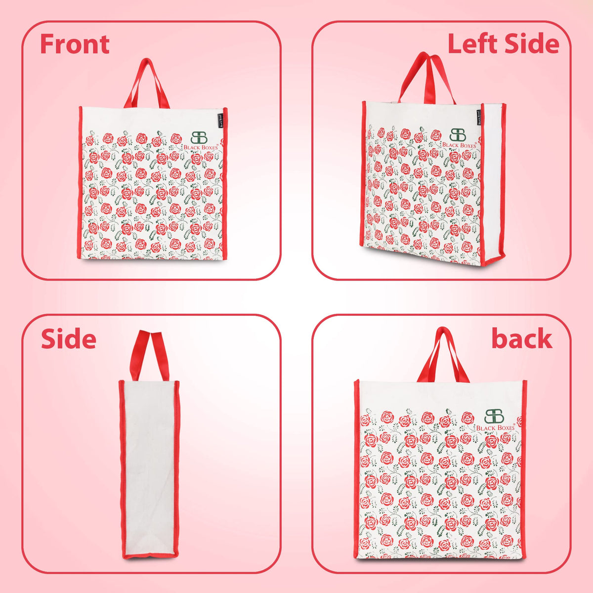 BLACKBOXES Big Eco Cotton Canvas Shopping Bags for Carry Milk Grocery fruits Vegetable with Reinforced Handles jhola Bag - Kitchen Essential (16x5.5x14.5-inches) (Red)