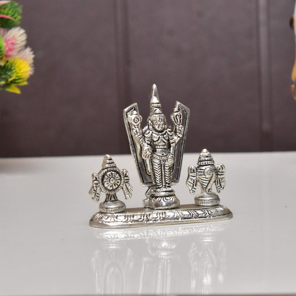 KridayKraft Lord Tirupati Balaji Venkateswara Swami with Shank chakar Tilak Namah Gold Plating Antique Decorative for Car Dashboard Home & Office Table Showpiece Figurines