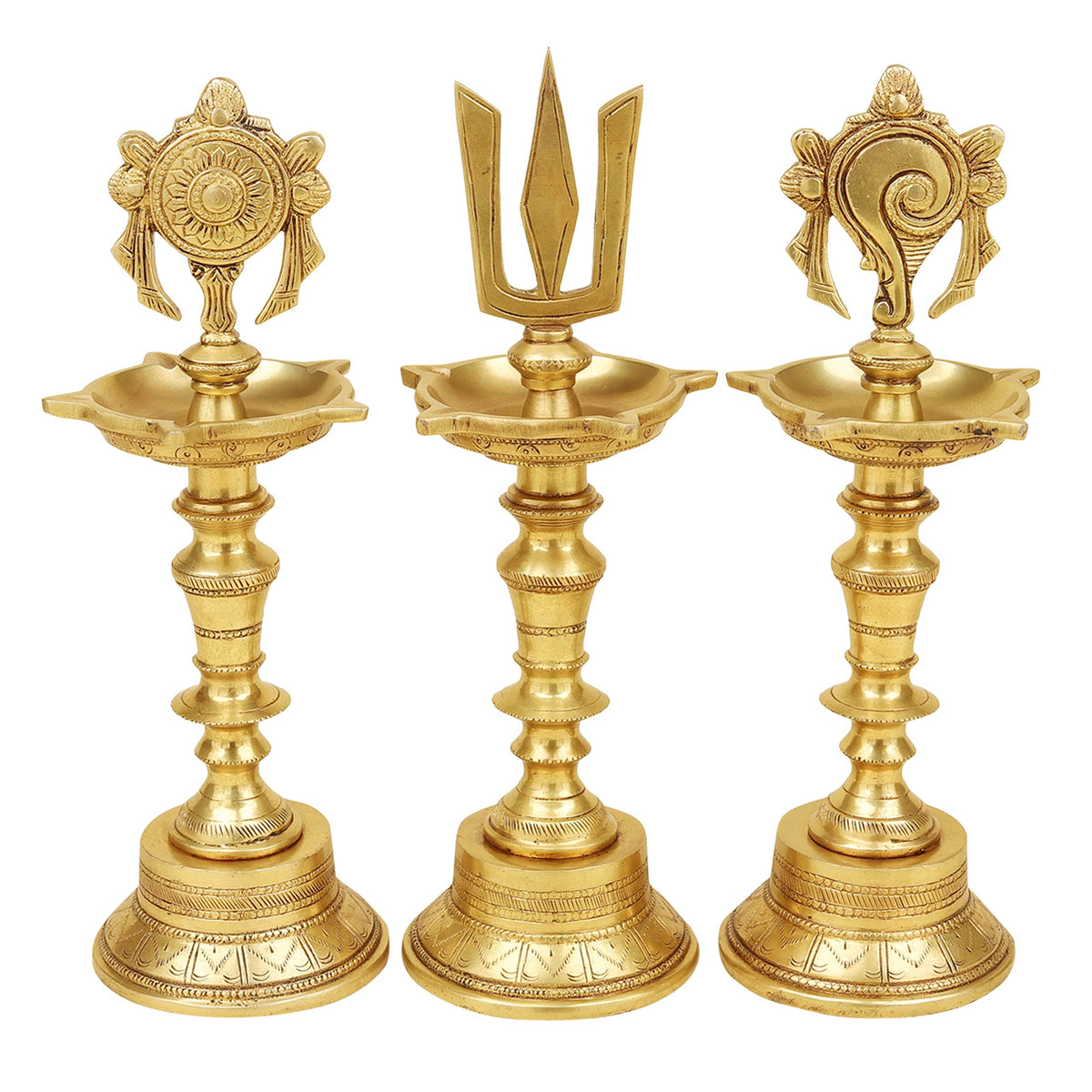 Artvarko Brass Traditional Large Diya Shankh Chakra Namah Tirupati Balaji Shankha Tilak Padma Padmanabha Swami Vishnu Symbol Oil Lamp for Pooja Gift Decoration Showpiece 11 Inch