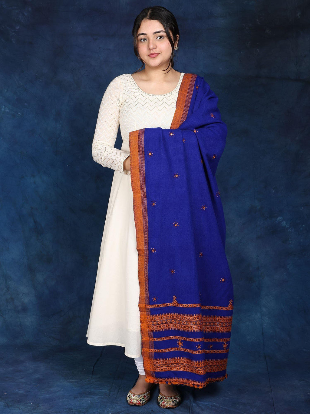 Exotic India Women's Shawl (SHY72-mazarine-blue_Mazarine Blue_FS)