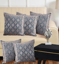 DECOMIZER Jacquard Geomteric Cushion Covers 16 Inch X 16 Inch Set Of 5 Ethnic Motifs 240 TC Cushion Covers,Design- Plus,Color- Grey
