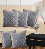 DECOMIZER Jacquard Geomteric Cushion Covers 16 Inch X 16 Inch Set Of 5 Ethnic Motifs 240 TC Cushion Covers,Design- Plus,Color- Grey