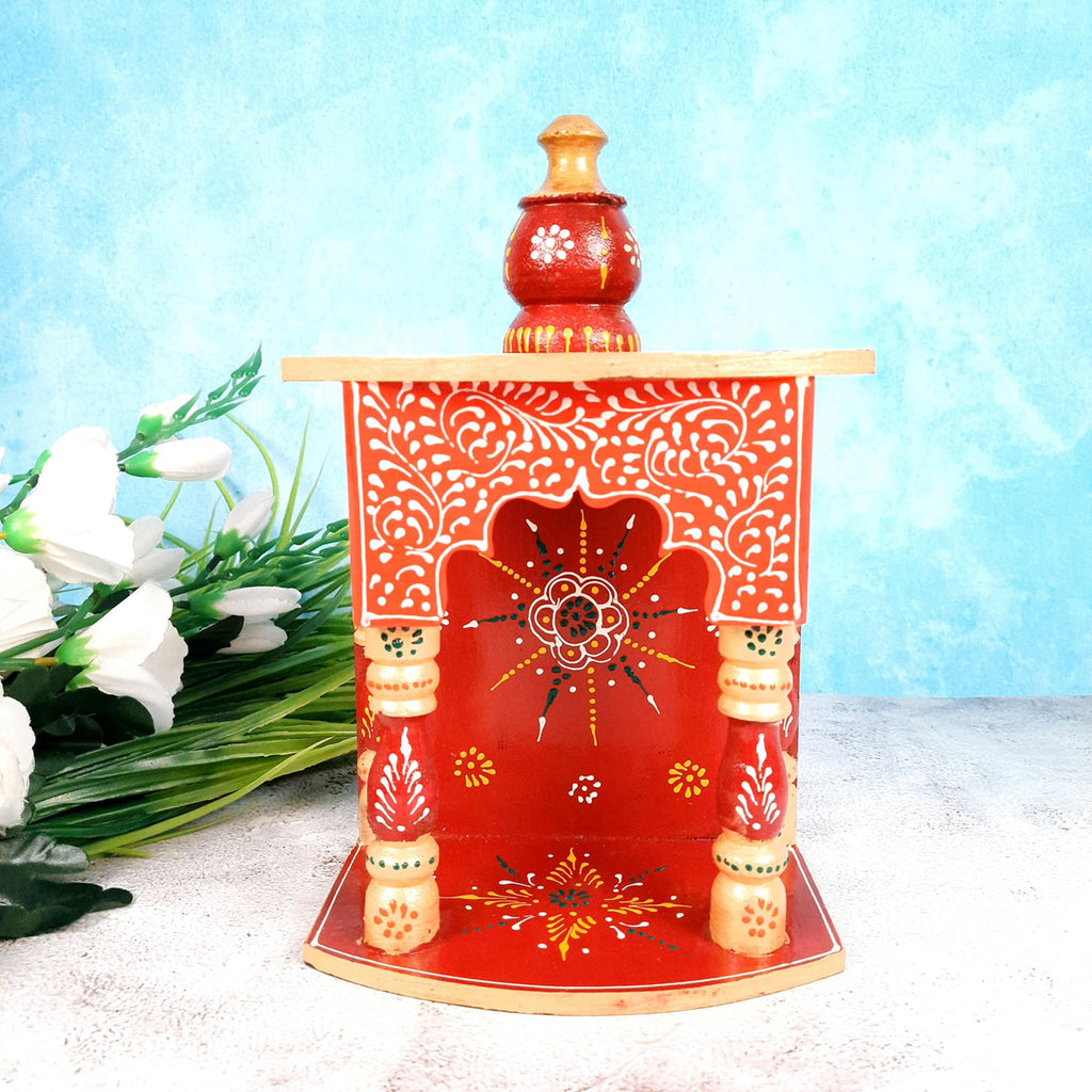 Apka Mart The Online Shop Pooja Temple Hanging | God Temple for Home | Wooden Mandir Stand | Puja Unit Small Wall Mounted with Detachable Gumbad - for Ghar, Office & Shop - 11 Inch