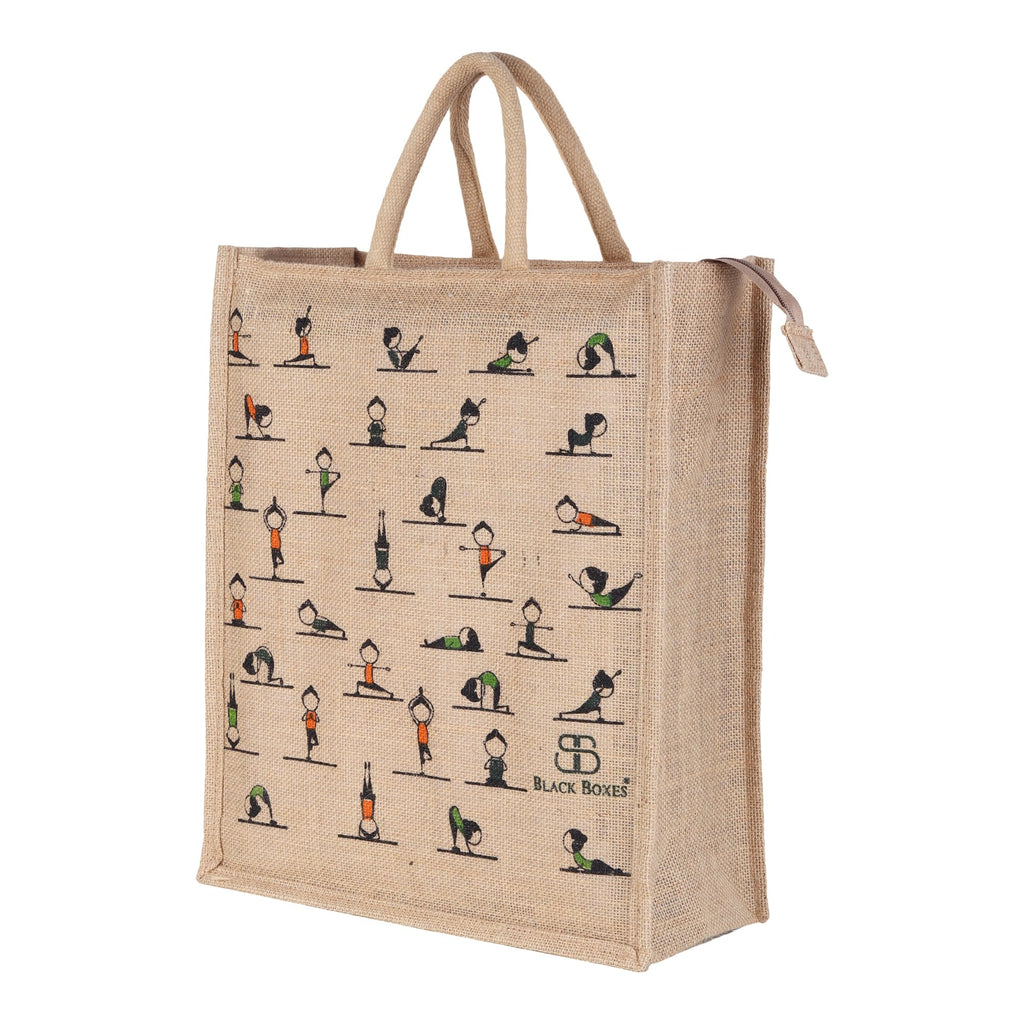 BLACKBOXES Unisex Adult Big Eco Cotton Jute Shopping Bags For Carry Milk Grocery Fruits Vegetable With Reinforced Handles Jhola Bag - Kitchen Essential (13X16X6.5-Inches) (Pack Of 1)