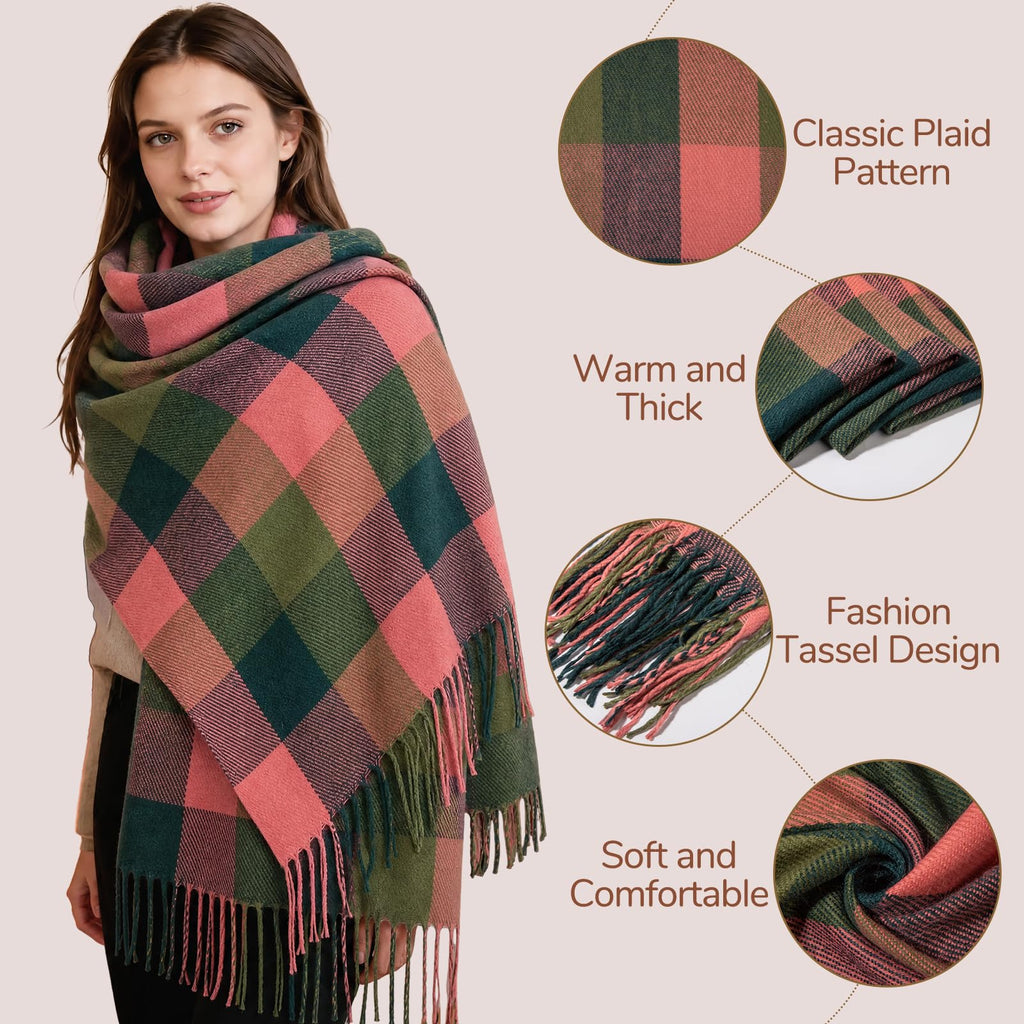 Loritta Womens Scarf Fashion Long Plaid Shawls Wraps Big Grid Winter Warm Lattice Large Scarves Gifts