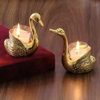 KridayKraft Antique Gold Aluminium Swan Tealight Candle Holders Set of 2 | Handcrafted Metal Bird Figurine Table Centerpiece for Living Room & Dining | Wedding, Housewarming