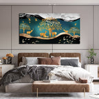 VIBECRAFTS Canvas Paintings for Living Room Drawing Room Canvas Wall Painting of Golden Trees with Birds And Deer Fitted with Wooden Frame for Home|Office|Gift(PTVCH_2300NN)