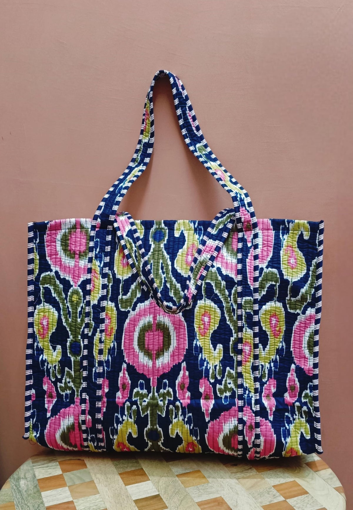 HOUSE OF GULAB Tote Bag for Women Stylish Canvas Handbag with Long Handle Inside Pocket Shoulder Bag Ladies Large Shopping College Office Travel Tote Bag for Girls Daily Use Fashion Bg (Pink & Black)