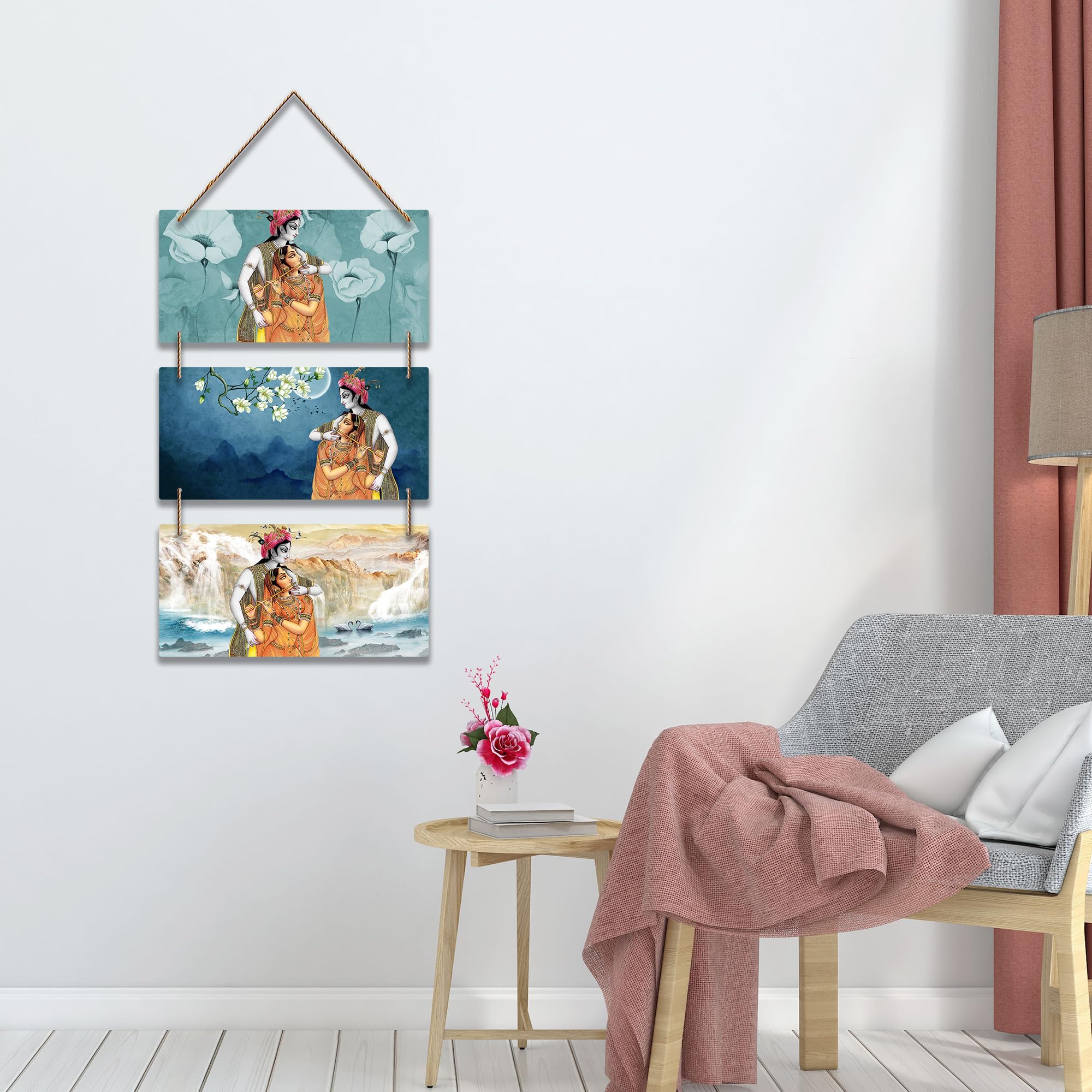 Artvibes Shree Radha Krishna Religious Wooden Wall Hanger for Home | Spiritual Decor Items | Religious Wall Art | Wall Poster | Artwork| Stylish Modern Decor Item | Gift Items (WH_9455N)