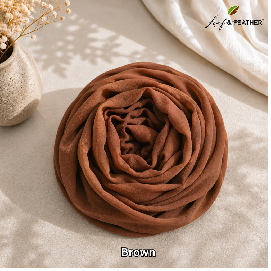 Leaf & FEATHER Chiffon Georgette hijab Scarf for Women | 200 cm x 70 cm | Pack of 3 Hijab Set | Lightweight & Breathable | Women's Shawl | Daily Wear & Occasion (Warm Neutrals)