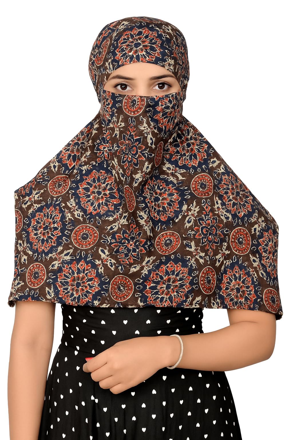 DEEPNYRA - LIVING STYLE Female Cotton Scarf Face Full Covering With Mask Head Hair Wrap Sun Protection For Women Printed Square All Season Wear (BLUECARRY)