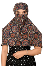 DEEPNYRA - LIVING STYLE Female Cotton Scarf Face Full Covering With Mask Head Hair Wrap Sun Protection For Women Printed Square All Season Wear (BLUECARRY)