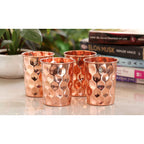 INDIAN ART VILLA Pure Copper Plain Glass with Diamond Hammered Design, Drinking Serving Water, Yoga Ayurveda, Volume-300 ml, Pack of 4