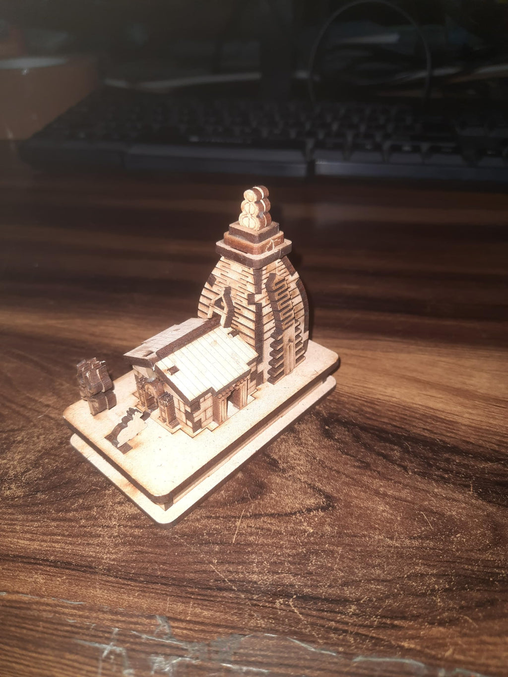 MAPPERZ Wooden Handcrafted Kedarnath Temple Decorative Showpiece Car Deshboard MDF Pine Wood Beautiful Kedarnath Dham(Beige, Set of 1)