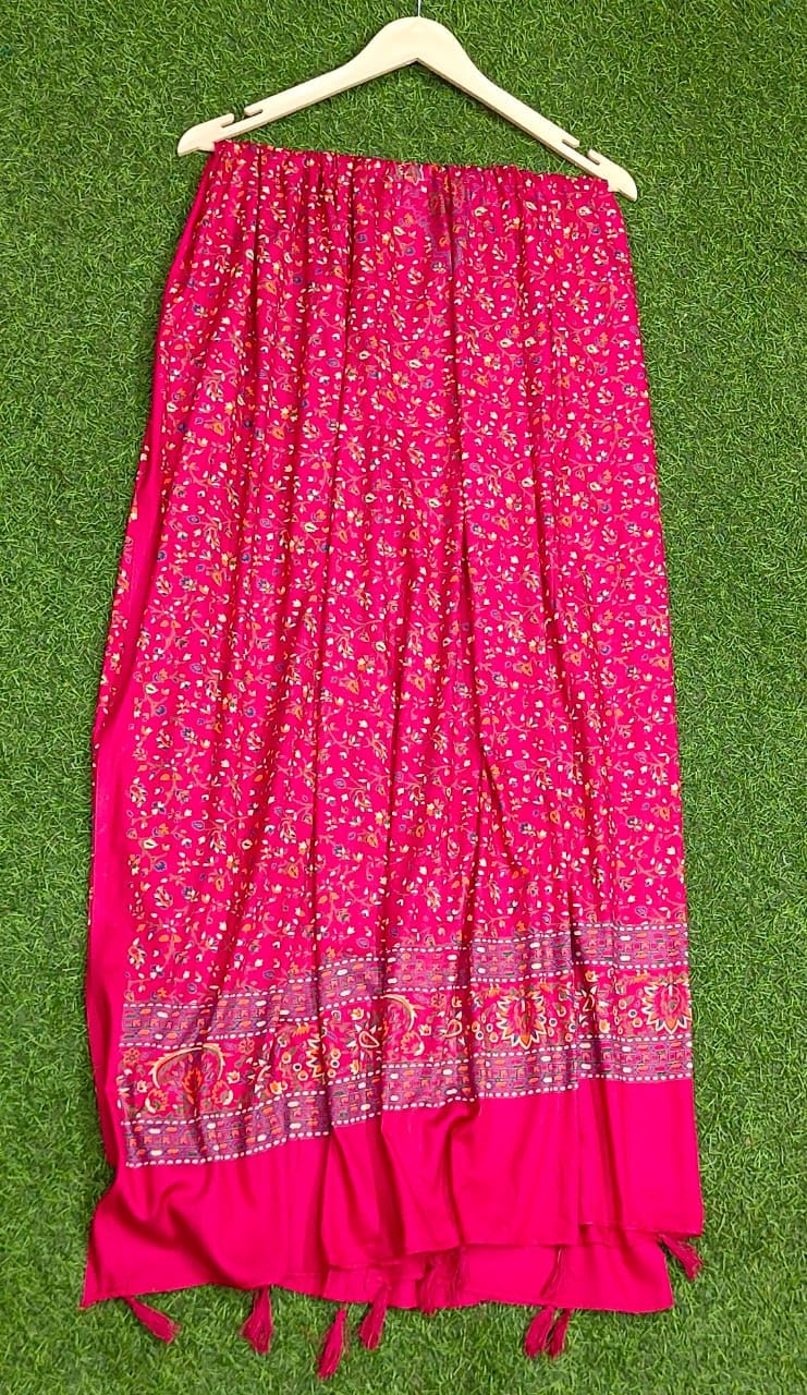 JAHAN TEXTILE rani Floral Printed Scarf for Women | Soft Lightweight Dupatta/Stole with Tassels | Elegant Ethnic & Casual Wear Wrap | Stylish Designer Shawl for All Seasons (Dark Pink)