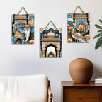 Artvibes Elephant Peacock Modern Art Decorative Wall Hanging Ornaments | Modern Decoration Items | Handcrafted Art | Wall Art Print | Aesthetic Wall Hanging | Unique Gift Items (WH_96162N), Set of 3