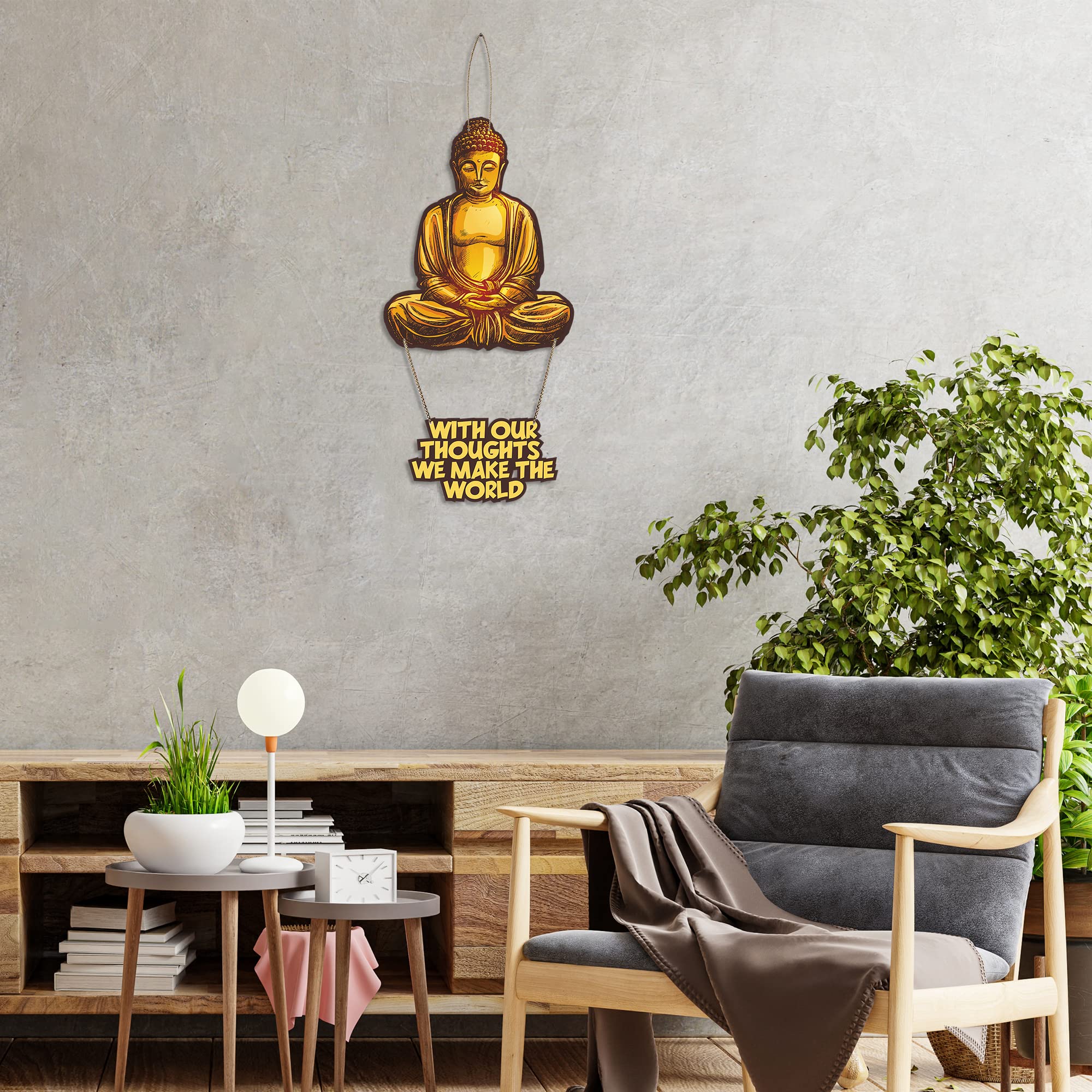 Artvibes With Our Thoughts We Make The World Wall Hanging Wooden Art | Quotes Decor Item | Wall Accent | Office Decor | Inspirational Quotes Wall Art | Mdf Wall Decoration | Gift Items (WH_5716N)