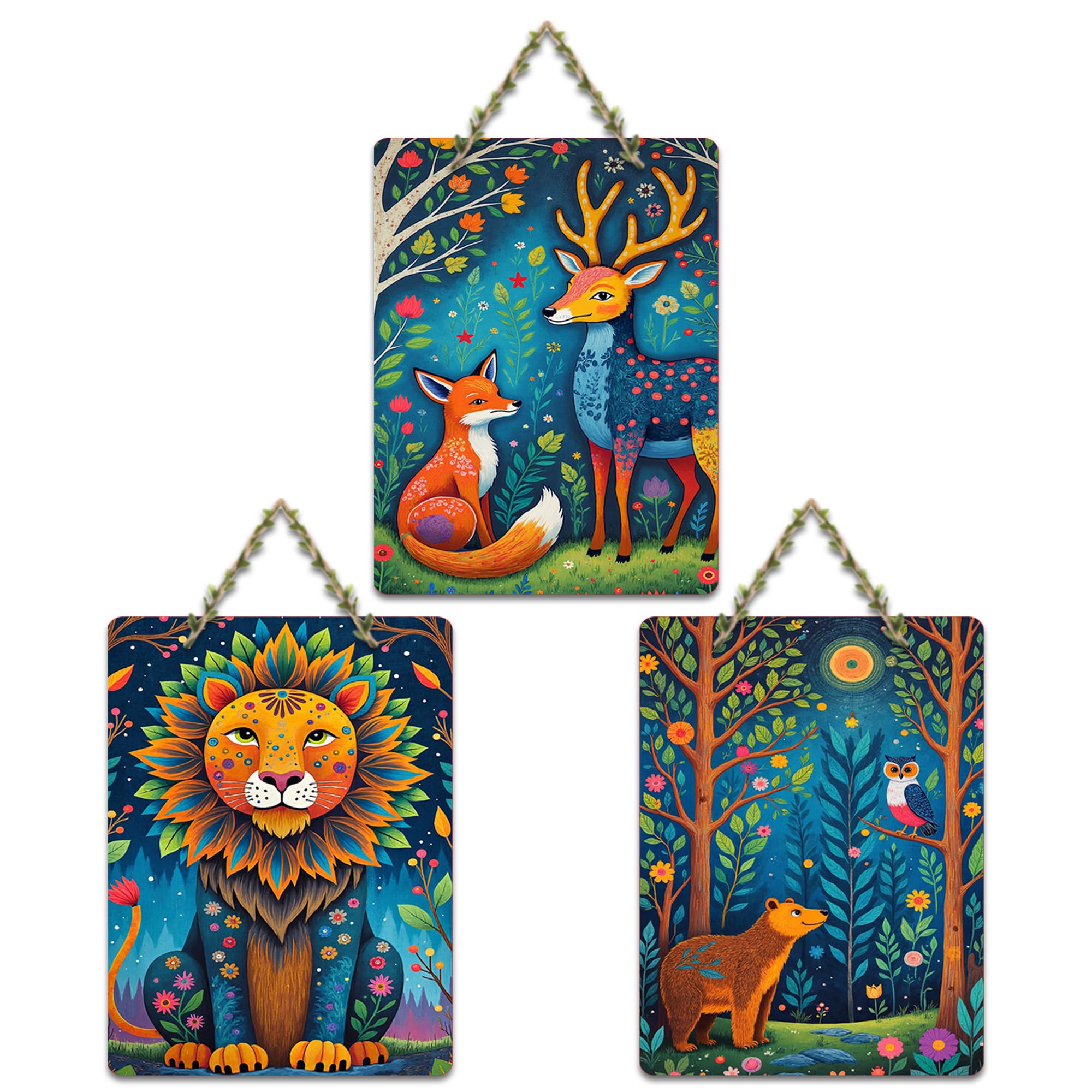 Artvibes Nature Theme Wall Decor Wooden Art Decoration Item for Living Room | Room Wall Art | Wood Decorative Items | Modern Decoration | Aesthetic Wooden Decor | Ideal Gifts (WH_9613N), Set of 3