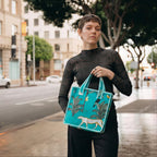 Cotton Quilted Tote Bag for Women | Lightweight Reusable Shoulder Handbag | Durable Eco-Friendly Shopping Bag | Large Capacity Travel, Office & Daily Use Carry Bag | Stylish Utility Tote (Teal )
