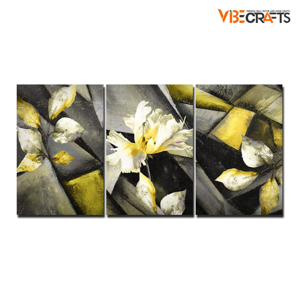 VIBECRAFTS Beautiful Flower 3 Pieces Canvas Wall Painting Fitted With Wooden Frame For Home | Office | Living Room | Gifts(PTVC3Pcs3_11515)