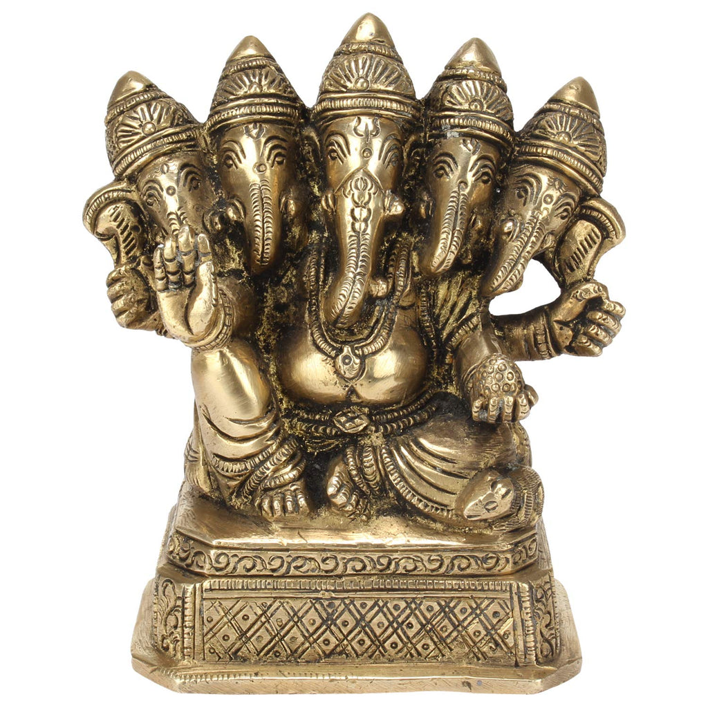 SVARUP Brass Panchmukhi Ganesh Lord Ganesha Murti for Home, Living Room, Office Decor Showpiece for Decoration, Gift 4.5 Inch