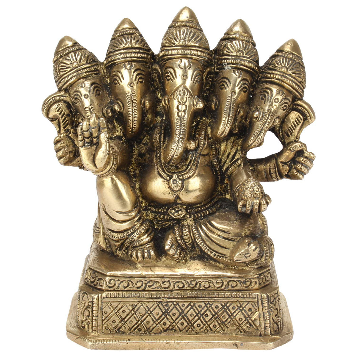SVARUP Brass Panchmukhi Ganesh Lord Ganesha Murti for Home, Living Room, Office Decor Showpiece for Decoration, Gift 4.5 Inch