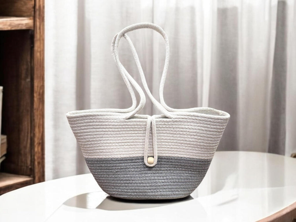 DYARCHY Attractive Hand Bag | Extra large Tote Bag | Summer Bag | Bucket Bag | Basket Bag | Bamboo Tote | Beach Bags for Women | Boho Bag | Kauna Bag | Handbag | Jute Bag | Handmade Bag (Grey)