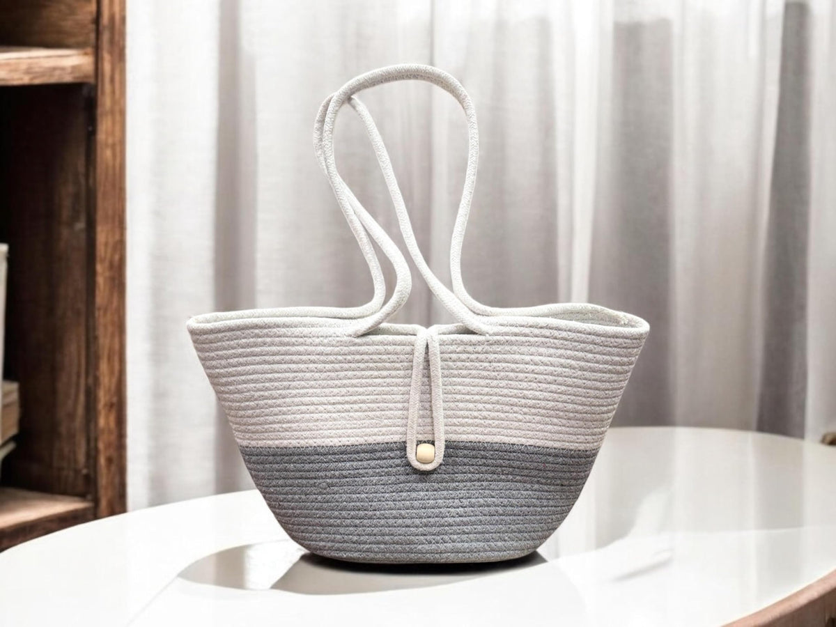 DYARCHY Attractive Hand Bag | Extra large Tote Bag | Summer Bag | Bucket Bag | Basket Bag | Bamboo Tote | Beach Bags for Women | Boho Bag | Kauna Bag | Handbag | Jute Bag | Handmade Bag (Grey)