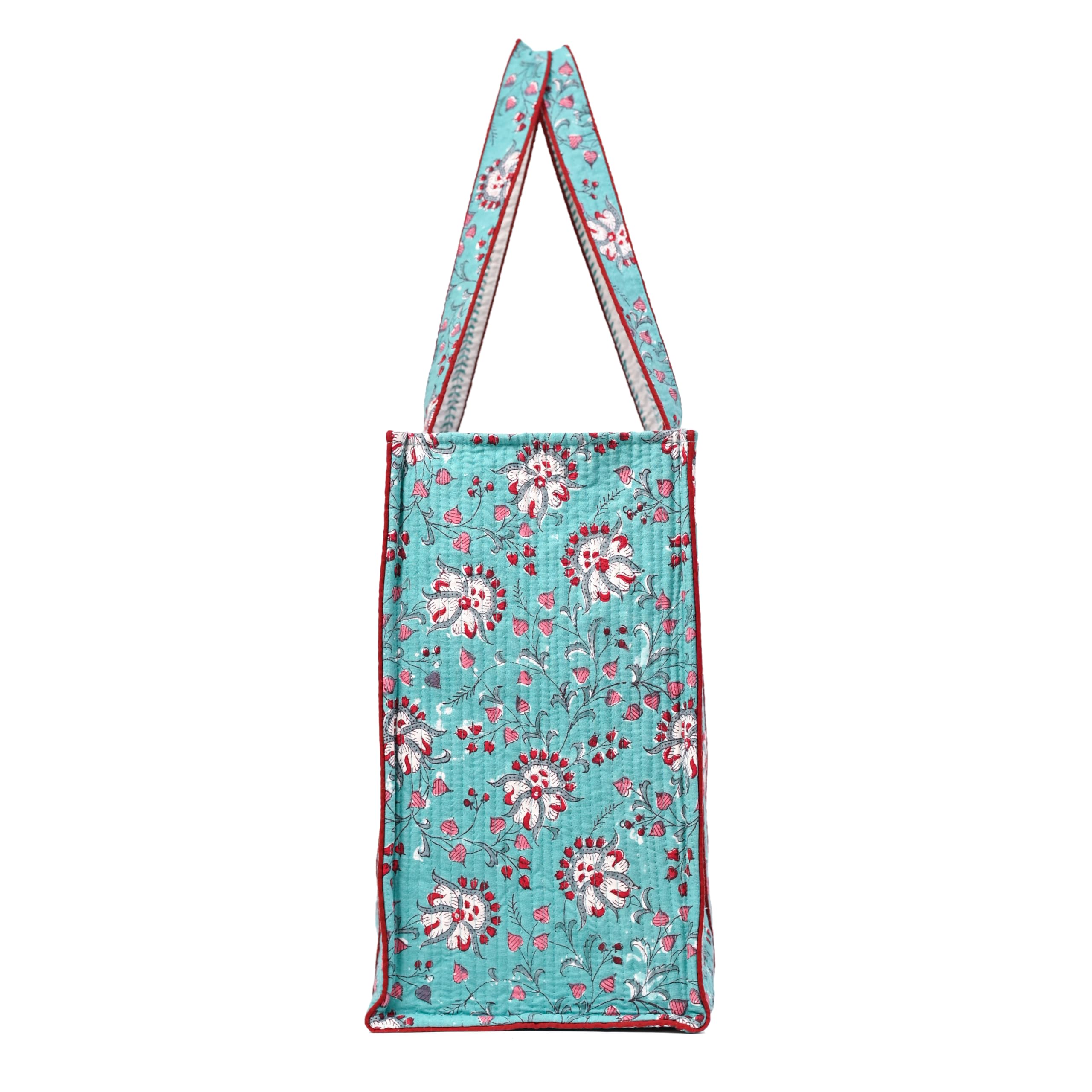 BLOCK N STYLE Cotton Printed Tote Bag, Hand Bag | Quilted Hand Printed Women's Carry Bag, Shopping Tote Bags | Ecofriendly Cotton Tote Bags, Comfortable and Trendy Design (Turquoise)