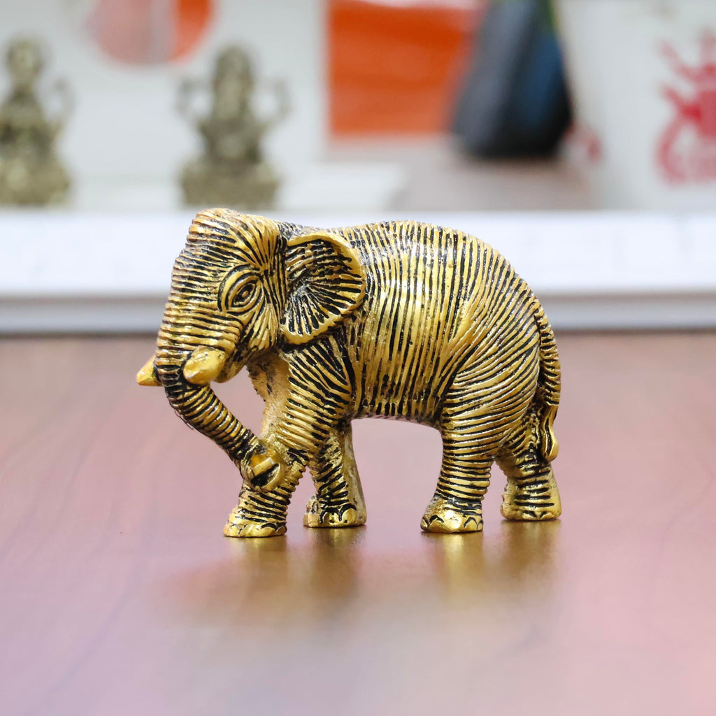 KridayKraft African Elephants Animal Decorative Showpiece Figurine Set of 2 Pcs Metal Handcrafed Gold Toned Antique Finish, Home Decor