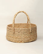 Handwoven Seagrass Round Gift Hamper Basket for Elegant Home Storage and Gifting