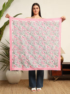 Ravaiyaa - Attitude is everything Sanganer Hand Block Printed Scarves Pure Cotton Scarf Square Hijab Dupatta 40 X 40 Inch (Pink Multi Floral)