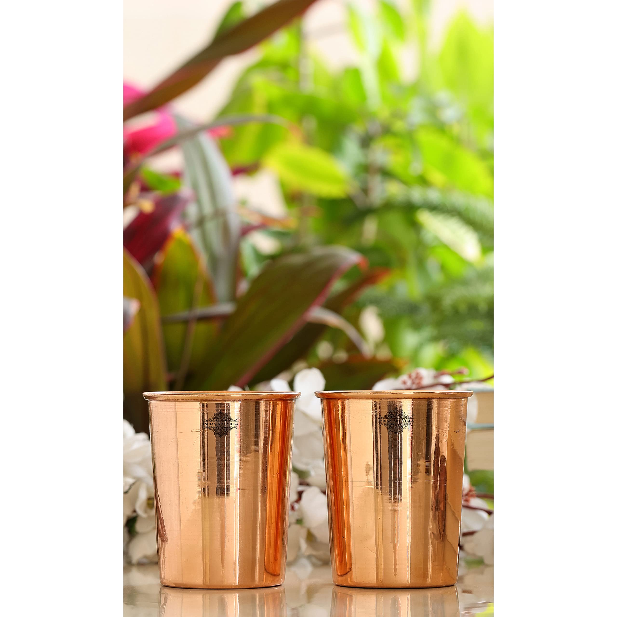 INDIAN ART VILLA Copper Plain Shine Finish Glass - 275 ML Tumbler, Copper Drinkware & Serveware, Ideal for Water Drinking, Perfect Gifting Option for Festivals and Special Occasions, Set of 4