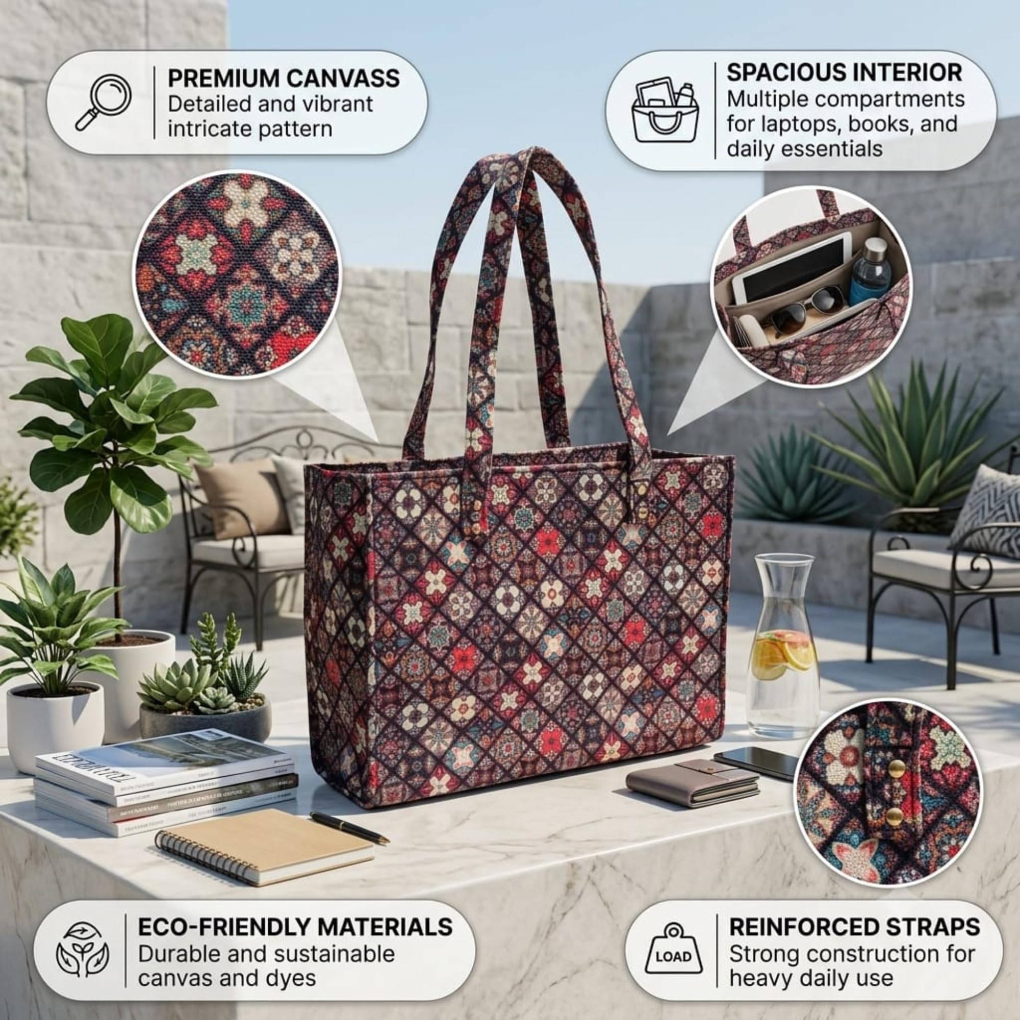 Stylique Shopping Bag for Women | Jute Hand Bags for Women Stylish | Canvas Shoulder hand bags woman with Zipper | Woman Handbags Big Size for Work, College & Daily Use | 14-inch Laptop Space
