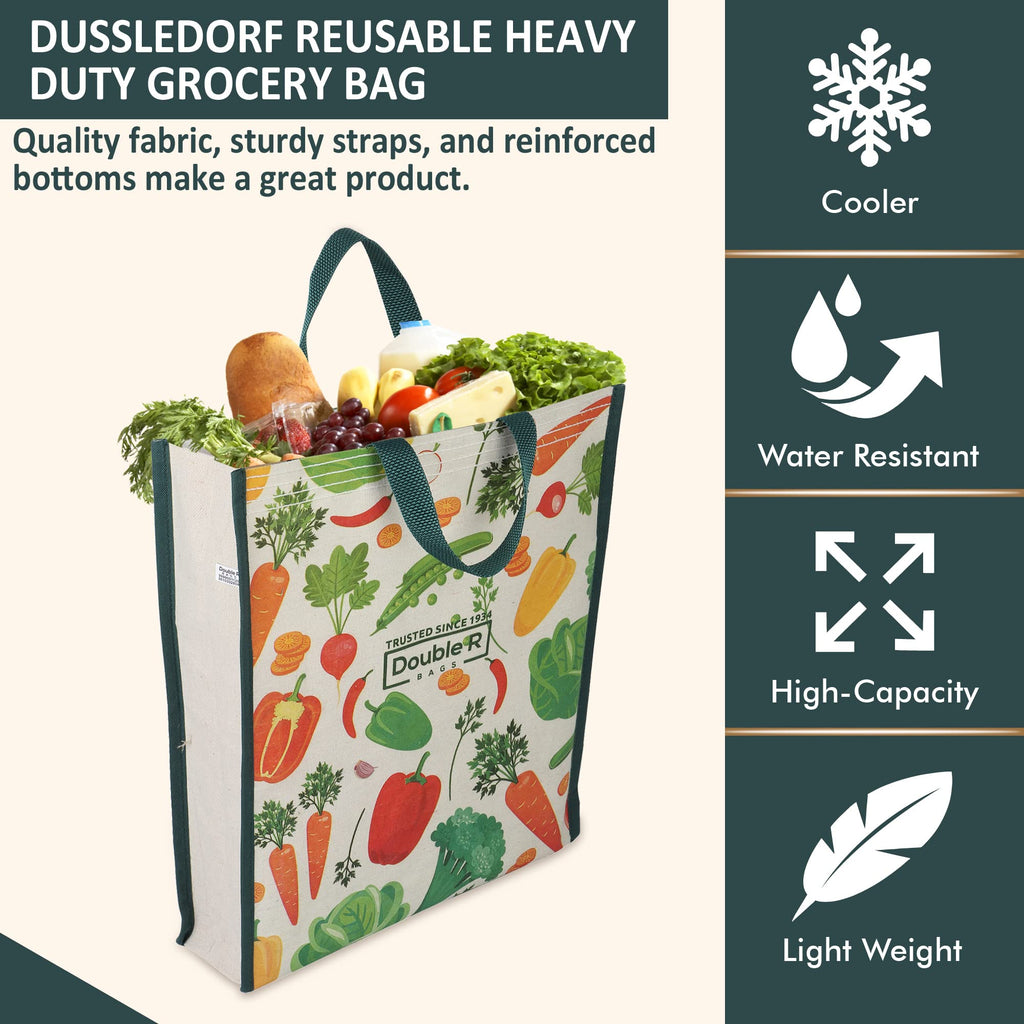 DOUBLE R BAGS Unisex Big Eco Cotton Canvas Shopping BAGS For Carry Milk Grocery Fruits Vegetable With Reinforced Handles Jhola Bag - Kitchen Essential (17X8.5X14-Inches) (VEG-01, Pack Of 1)