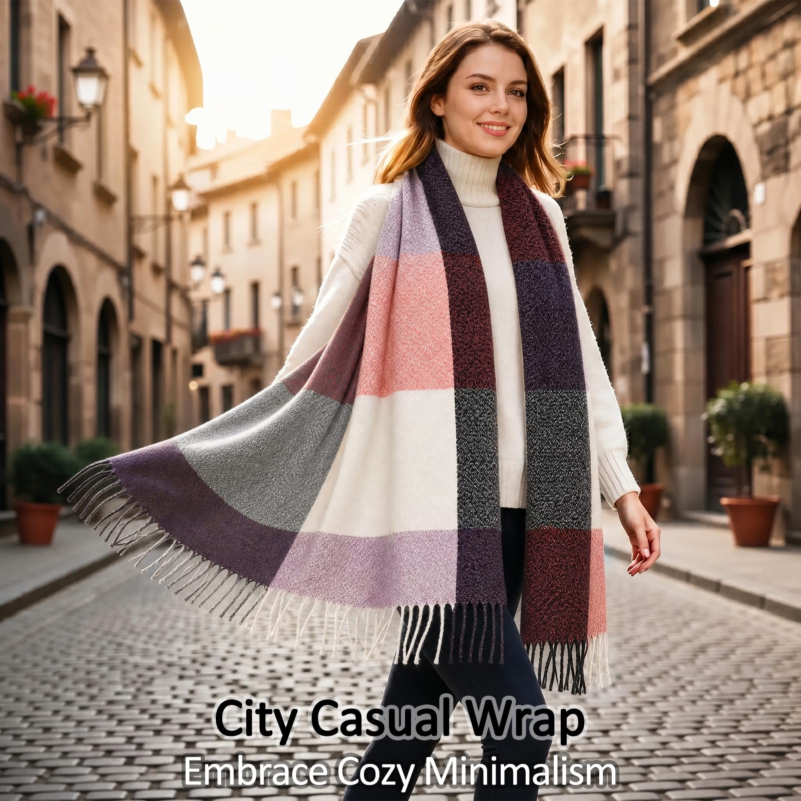 Loritta Womens Scarf Fashion Long Plaid Shawls Wraps Big Grid Winter Warm Lattice Large Scarves Gifts