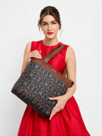 ZOUK Taj Guldasta Floral Printed Women's Jute Handcrafted Vegan Leather Multicolor Everyday Tote