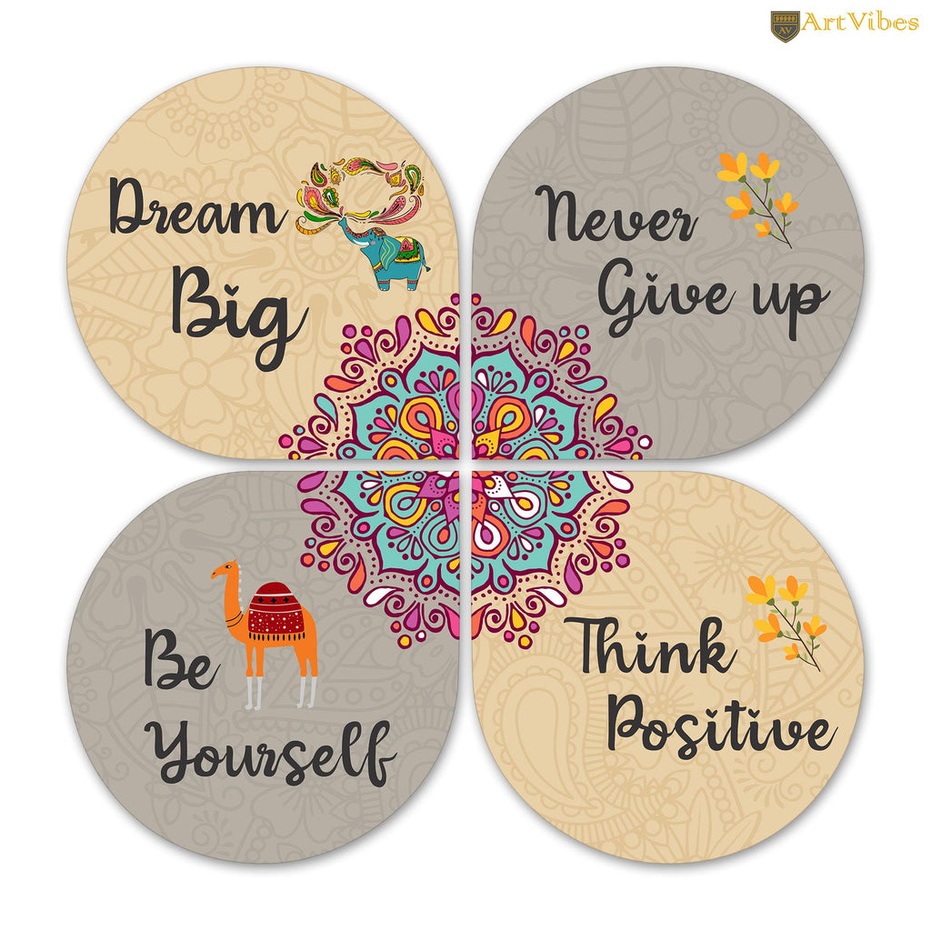 Artvibes Dream Big Quotes Wooden Wall Hanger | Quotes Decor Item | Motivational Wall Decor | Wall Poster | Art Piece | Graphic Art | Gift Items | Office Wall Decoration Items (WH_8407N), Set of 4