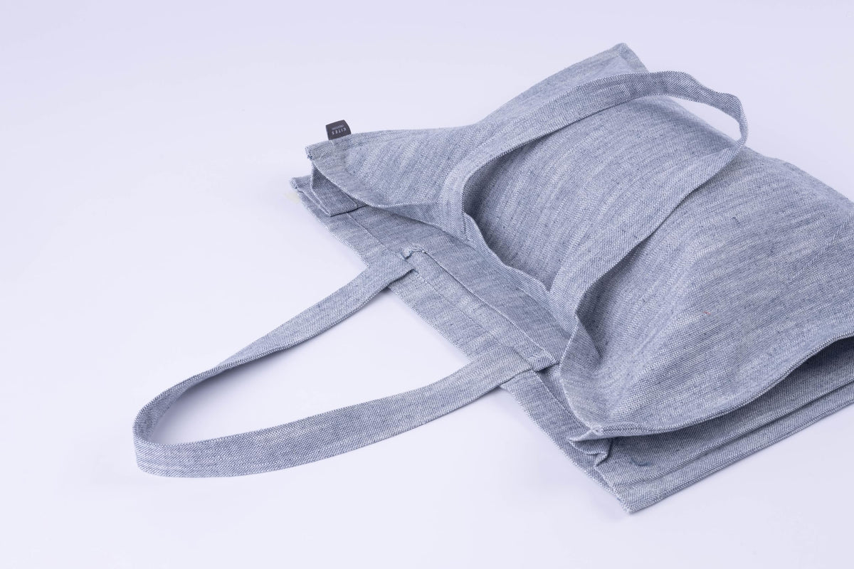 KITES CREATIONS 100% Cotton Shopping Bag, Stylish & Shoulder Tote with Inner Pocket, Perfect for Grocery, Travel, Shopping, Chambray Slub (14”x17.5”x5.5”), Set of 10 - Denim Grey