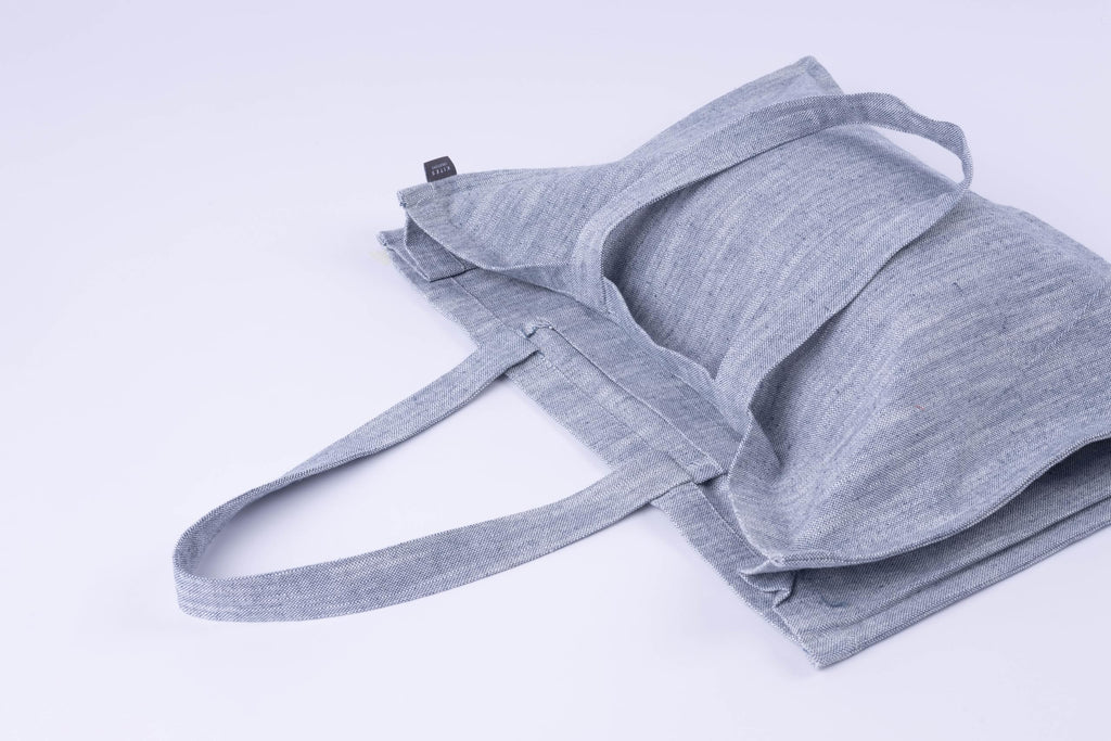 KITES CREATIONS 100% Cotton Shopping Bag, Stylish & Shoulder Tote with Inner Pocket, Perfect for Grocery, Travel, Shopping, Chambray Slub (14”x17.5”x5.5”), Set of 5 - Denim Grey