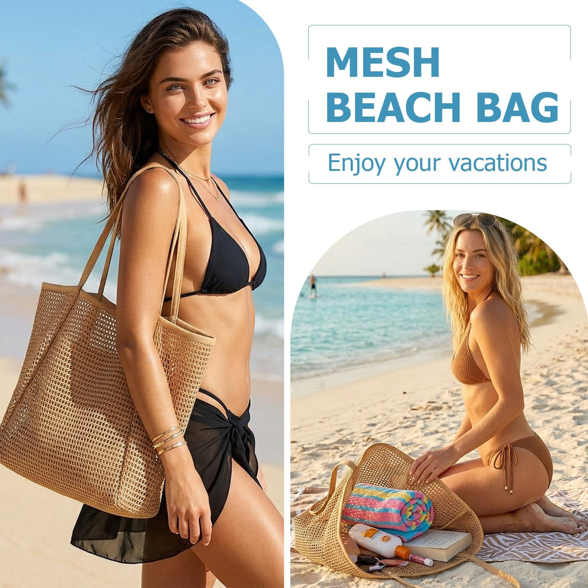 Iioscre Beach Bag for Women, Causal Hobo Handbags with Zipper Inner Pocket